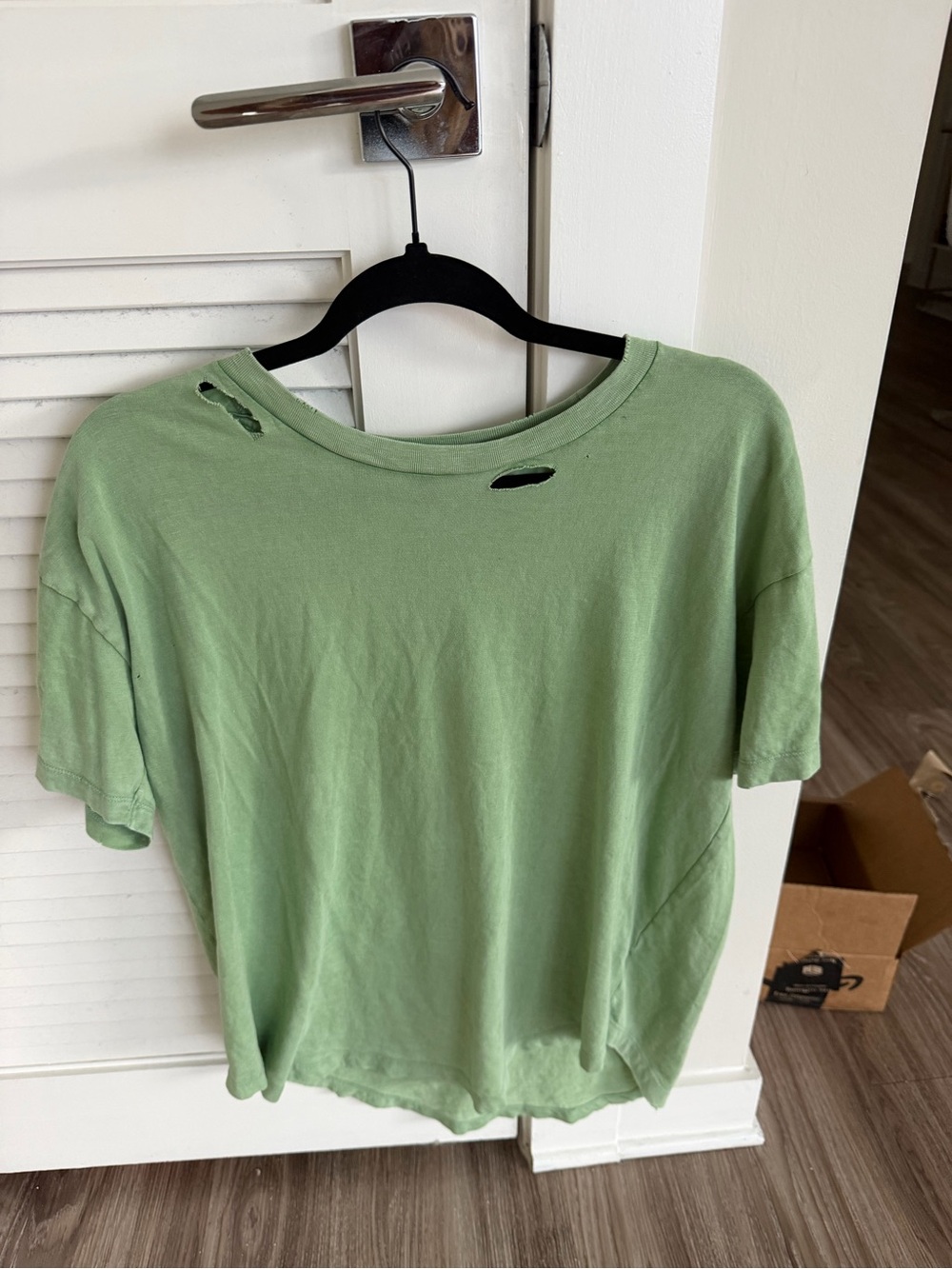 aerie Distressed Short-Sleeve Tee in Sage Green